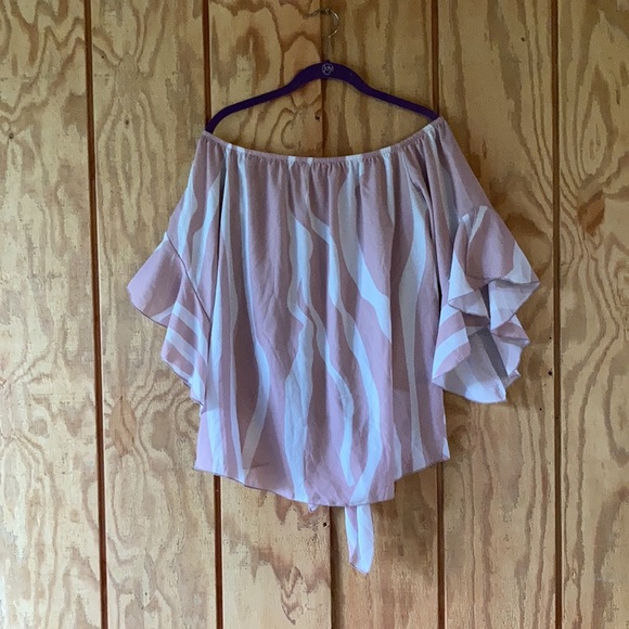 Pink and white zebra stripe off the shoulder shirt - Picture 2 of 4